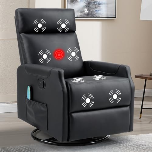 Sillón giratorio reclinable negro madera miniatura 1