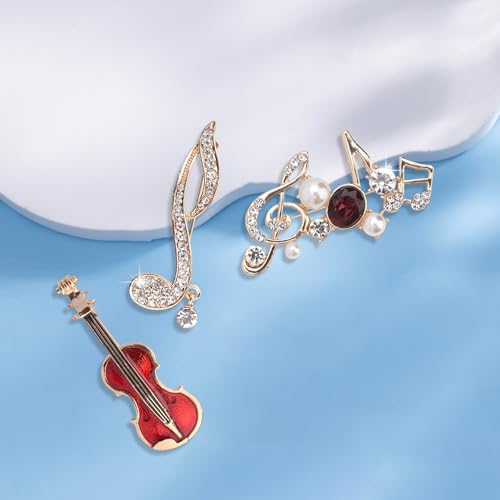 Image of Gold Crystal Guitar Musical Notes Brooches for Womne Reded Enamel Rhinestone Pearl Brooch Pins Fashion Jewelry Brooch pin Accessories for Women Men Gift (Musical instrument note)