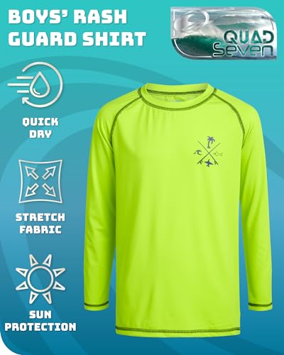 Quad Seven Boys Swim Shirt - Quicky Dry Sun Protection Long Sleeve Rash Guard for Boys Youth Kids Swimwear (Sizes: 5-18)2