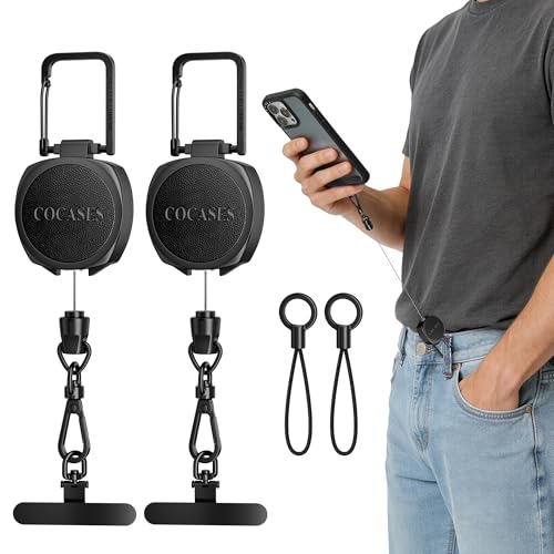 COCASES 2 Stück Anti-Diebstahl Handy-Sicherungsband Einziehbares Handyband mit Karabiner und 360 Metallhalter Umhängeband mit Diebstahlschutz für Outdoor Skifahren Wandern Klettern Schwarz*2