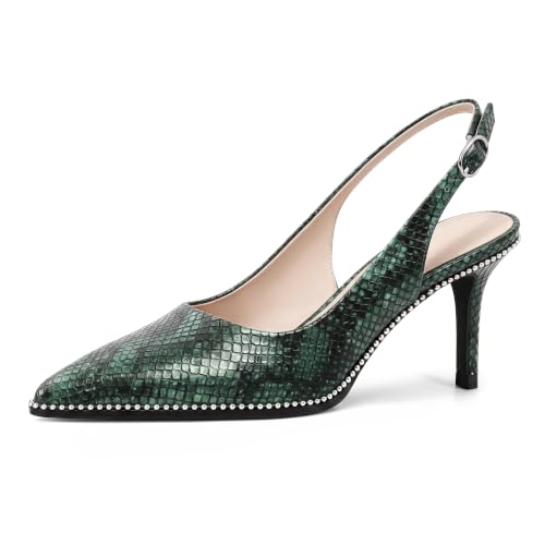 Image of YODEKS Slingback Heels for Women Pointy Toe Beaded Heels Close Toe Kitten Heel Pumps 2.5 Inch Stiletto Pumps Wedding Party Dressy Shoes