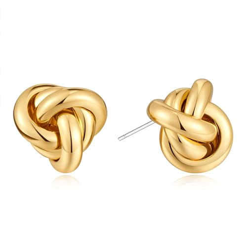 Gold/Silver Knot Stud Earrings Chunky Link Earrings Cute knot Earrings for Women Trendy Jewelry
