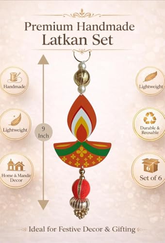 Image of Handcrafted Decorative Wall Decor for Ganpati Diwali Navratri and Pooja Setup Ethentic Hanging for Home Decor Festival Decoration for Home Entrance and Mandir Temple Decor (6, Diya) (Diya)