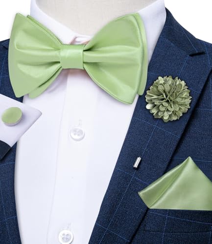 Image of DiBanGu Satin Bow tie Self-Tied Bowtie Set for Men Wedding Prom | Solid Color,Skin-Friendly,Versatile Accessory,Lapel Pin,Pocket Square,Cufflinks,School Dance,Banquet,Dinner,Celebration