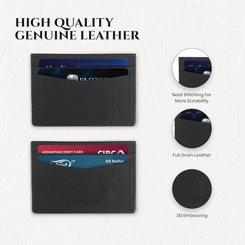 Jafferjee & Co. Genuine Leather RFID Blocking Card Holder, Minimalist Slim Credit Card Holder for Men and Women, 6 Card Slots and 1 Cash Pocket3