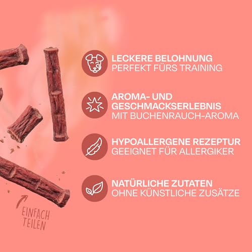 VEGDOG Beevys Snack Hunde, hypoallergen, Buchenholz Raucharoma, 9x80g