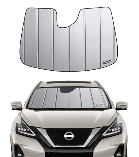 Pigenius Windshield Sunshade for Nissan Murano 2019-2024 with Camera, Premium Grey Leather Finish
