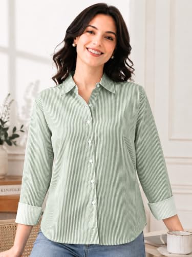 Image of Cotton Striped Shirt for Women with Long Sleeves, Ultra-Soft Cotton Blend, Regular Fit Womens Stylish Casual Shirt, Formal, Party, Beach, Summer Wear
