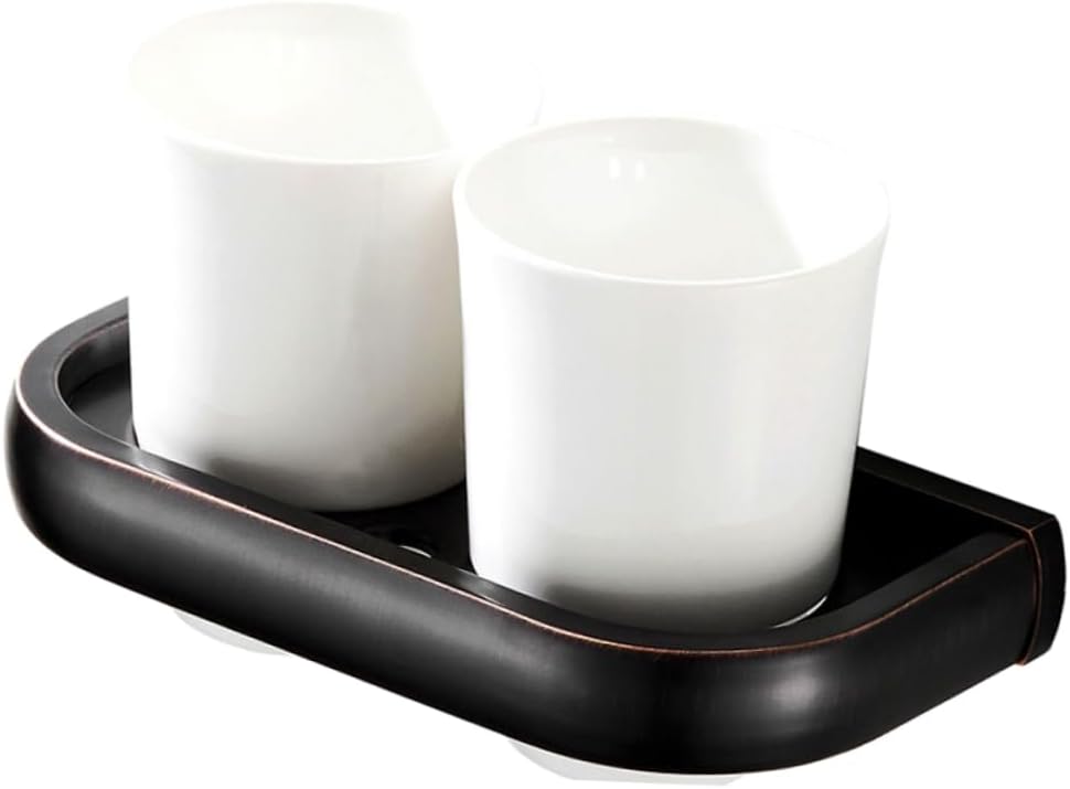 Ciieeo Vintage Double Cup Toothbrush Holder Wall Mount Bathroom Accessory Rust-Resistant Ceramic Cups for Home