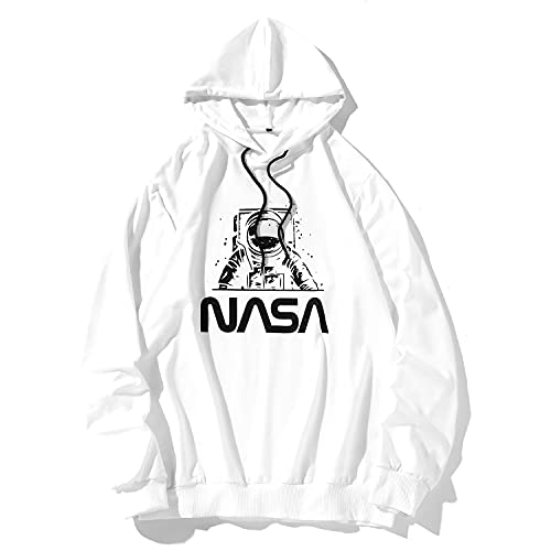 Sweat-Shirt à Capuche en Polaire Homme Manche Longue Hoodie Poche Kangourou Femme Sweatshirt Casual Pullover White L Cover