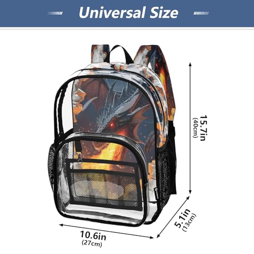 Fire Breathing Dragon Clear Backpack Heavy Duty See Through Transparent PVC BookBag for Kids Boy Girl School Work4
