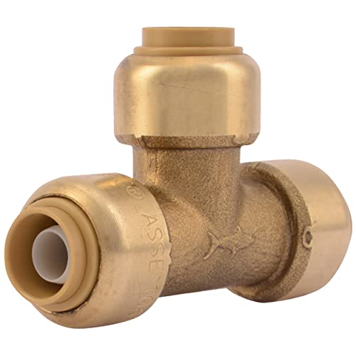 Image of SharkBite 3 /8 Inch (1 /2 Inch OD) Tee, Push to Connect Brass Plumbing Fitting, PEX Pipe, Copper, CPVC, PE-RT, HDPE, U360LFA