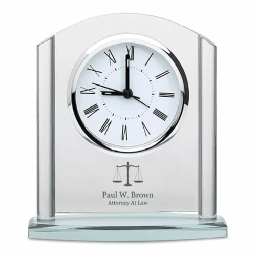 Executive Gift Shoppe Lawyer Arched Glass Personalized Desk Clock with Silver Finish Accents