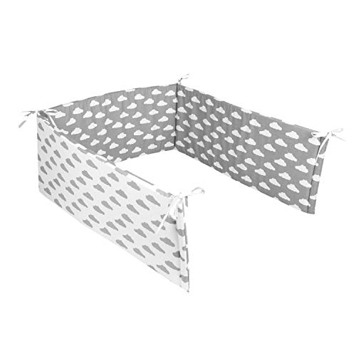 TupTam Protector para Cama de Bebé, Nubes Gris/Blanco, 180x30 cm (Cuna 120x60 cm)