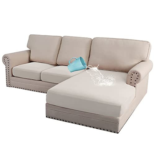 100% Waterproof Seat Cushion Covers Sectional Couch Covers 3 Pieces Sofa Cushion Covers L Shape Separate Cushion Chaise Cover For Both Left/Right Couch (Large Sofa 2 Seater + 1 Chaise, Ivory) #TOP23