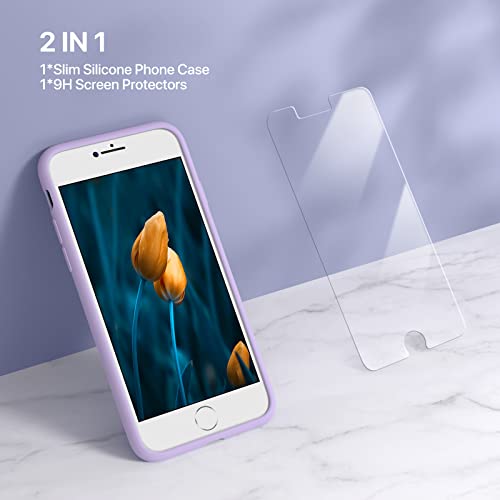 Image of Miracase Ultra Slim Designed for iPhone SE Case 2022(3rd Gen) /iPhone SE 2020 Case(2nd Gen) /iPhone 7 Case /iPhone 8 Case with Screen Protector, Multi-Color Silicone Shockproof Phone Case(Light Purple)