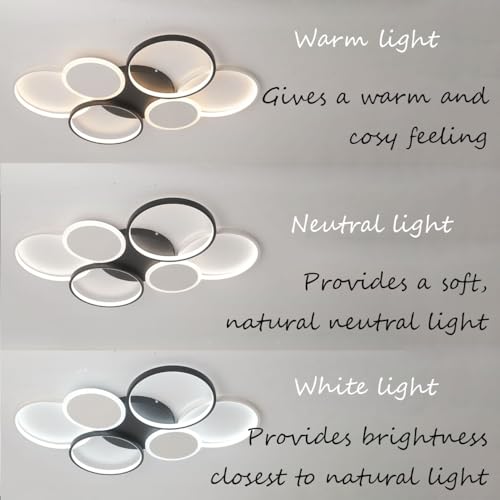 Plafonnier rond avec télécommande noir grand modèle 110cm à LED de salon - 4