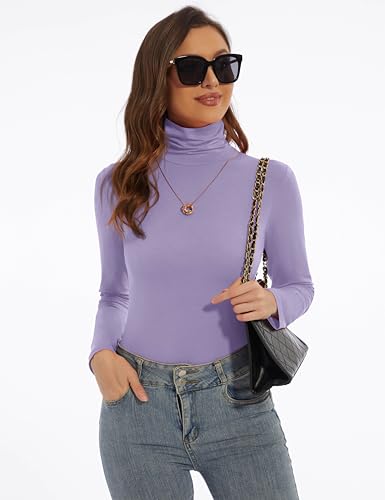 Image of Women's Turtleneck Long Sleeve Shirts Slim Fitted Lightweight Base Layer Casual Tops