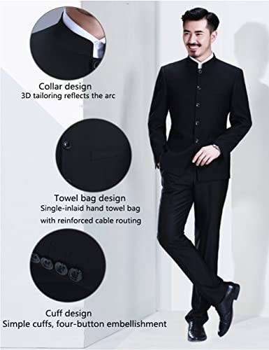 Wangyue Men's Formal 2 Pieces Regular Fit Suit Chinese Tunic Suit Mandarin Collar Blazer Pant2