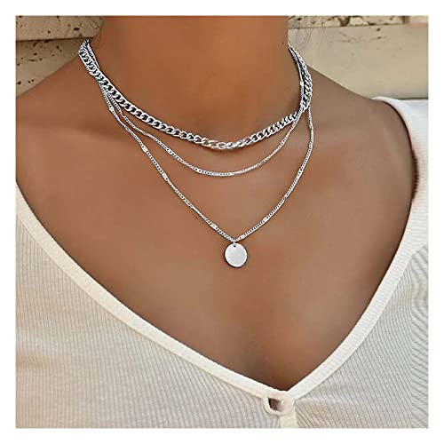 Inilbran Boho Moneda Colgante Collar De Plata En Capas De Disco De La Moneda Collar De Gargantilla De La Vendimia De La Cadena De Acera Collar De Gargantilla Punk Cadena Gruesa De Joyería Para Las Cover