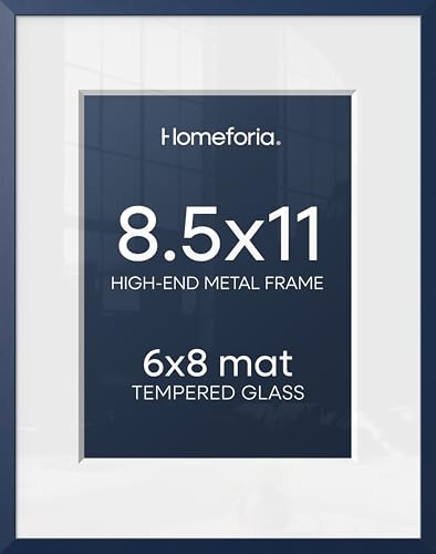 Image of Homeforia 8.5x11 Blue Picture Frame, High-End Metal, 6x8 Mat, Glass | High End Aluminum, Tempered Glass, Acid-Free 6x8 Removable Mat, 8.5x11 in Edge-to-Edge Display 11x8.5, Wall Kit, Set Of 2