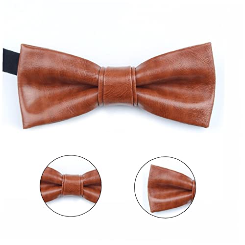 Tossper Pre-Tied Pu Leather Men Luxury Bow Ties Collar Bowtie Adjustable Formal Neck Bowtie For Parties Brown #TOP3