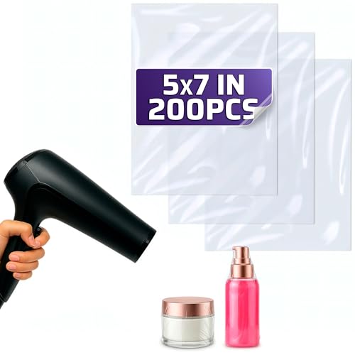 200 Pcs Shrink Wrap for Soap – 5x7" Soap Making Supplies, Bath Bombs, & Jewelry – Gift Wrap Shrink Bags for DIY Projects & Easter Presents | Use with Heat Gun or Hair Dryer at Medium Temperature