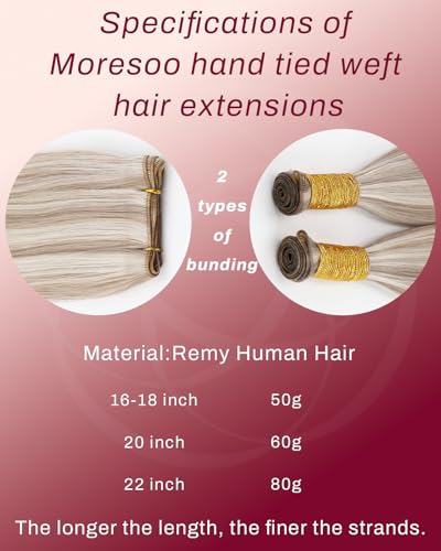 Image of Moresoo Genius Weft Hair Extensions Human Hair, Highlights Ash Blonde | Crafted with Remy human hair, 18 Inch 50g, smooth texture for parties, events and creative hairstyles