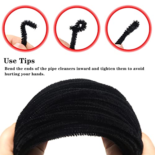 TOAOB 100 Pieces Black Chenille Stems 6mm x 30cm Fiber Pipe Cleaner for DIY Craft Decorative Crafts Creative Halloween Christmas Decoration - Image 4