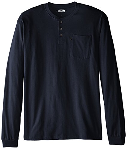 Key Apparel Men's Big Big & Tall Heavyweight 3-Button Long Sleeve Henley Pocket T-Shirt, Navy, 3X-Large/Tall