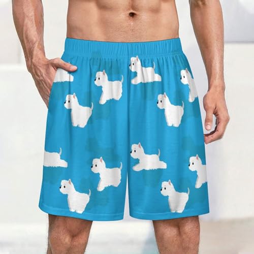 Red And White Polka Dot Westie Dogs Pattern Men's Shorts Pajama Sleepwear Swim Trunks Funny Swimsuit2