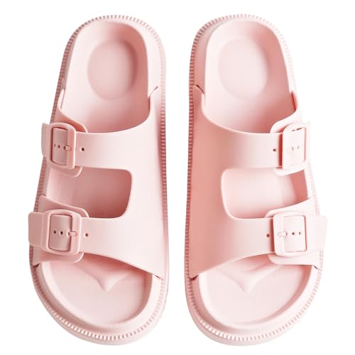 Image of Arch Support Footbed Sandals for Women & Men, Adjustable Double Buckle Comfort Sandals, Cork-Style Cushioned Sole, Casual Walking Slides for Everyday Wear