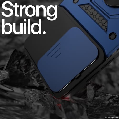 Image of Pikkme Back Cover for iQOO Neo 10 Pro 5G | D10 Tough Armor | 360 Protection Case | Sliding Camera Shield Cover & Ring Holder Stand Bumper Case (Blue)