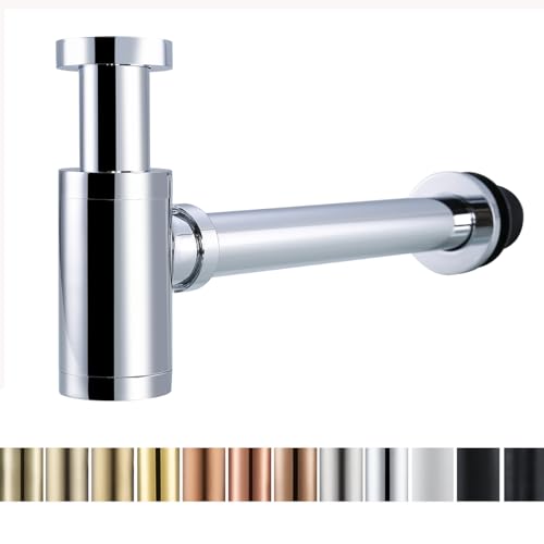 RANDOM Brass Contemporary Round Bottle P Trap 1 1/4,Basin Sink Waste Drain P Trap Kit (Chrome)