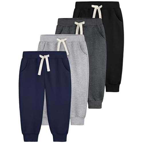 4 Pack Toddler Boys Sweatpants Cotton Toddler Boys Girls Sweatpants Pants with Pocket Drawstring