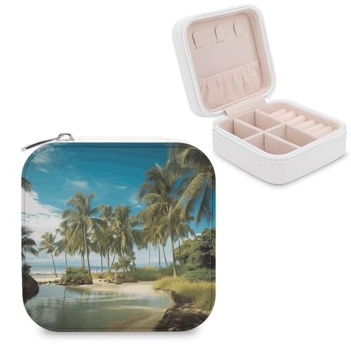 LFDSYEOQ Boîtes à bijoux, cocotiers tropicaux, plage, voyage, organisateur de bijoux