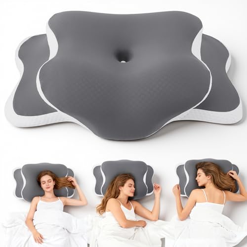 Almohada Cervicales y Cuello,Almohada Antironquidos,Almohada Cervical de Espuma Viscoelástica almohada de apoyo cervical con contorno 3D para Dormir de Lado, Boca Arriba y Boca Abajo, 65x39x9/14 CM