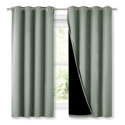 Image of NICETOWN Greyish Green 100% Blackout Lined Curtains, 2 Thick Layers Completely Blackout Window Treatment Thermal Insulated Drapes for Kitchen /Bedroom (1 Pair, 52 inch Width x 63 inch Length Each Panel)