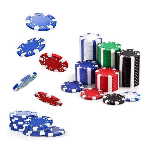 Image of WISHKEY Poker Chips Set 100 Pieces Non-Printed Casino Style Double Injection Iron Core Chips Heavyweight 11.5g Rupees Value Poker Tokens for Casino & Home Games