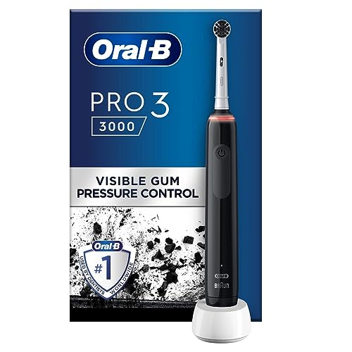 Oral-B Pro 3 Electric Toothbrushes For Adults, 1 Toothbrush Head With Charcoal Infused Bristles, 3 Modes with Teeth Whitening, 2 Pin UK Plug, 3000, Black