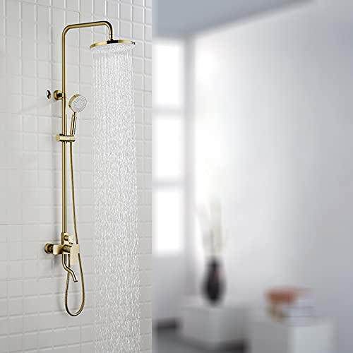 Ensemble combiné de douche or brossé en laiton avec mitigeur mural et douchette - 3