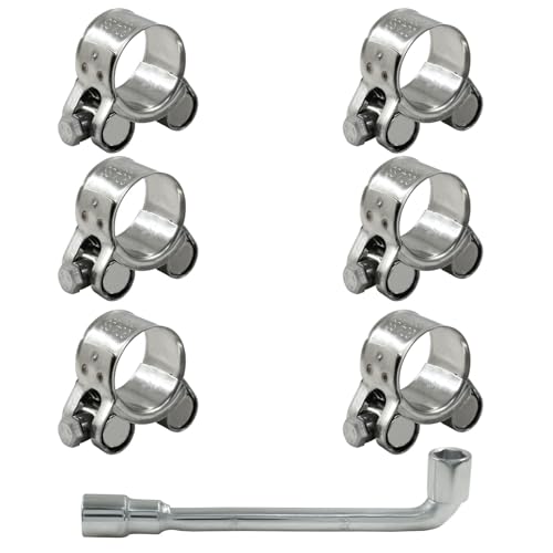 HARSKIYER 6 Pcs T Bolt Hose Clamp 23-25mm 304 Stainless Steel Adjustable Tube Clamps Heavy Duty Turbo Pipe Clamps with Socket Wrench for Industrial Automotive