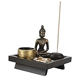 Hztyyier Juego de decoración de meditación y relajación, candelabro de Buda, Soporte de Incienso de Budismo, hogar, jardín Zen, Estatua de Buda, candelabro de Budismo de Mesa para artículos de