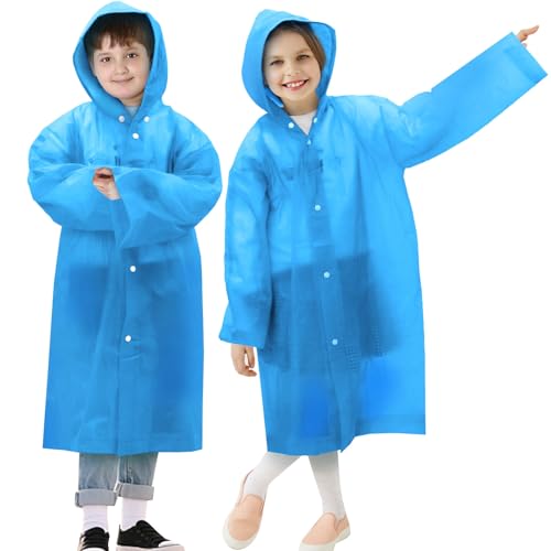 ANYOO Wasserdichte Regenponcho Regencape für Kinder, 2 Stück Regenmäntel Regenjacken mit Kapuze und Lang Ärmeln für Mädchen Jungen Größe 110–150 cm Wandern, Campen, Reisen, Blau ANYOO Wasserdichte Regenponcho Regencape für Kinder, 2 Stück Regenmäntel Regenjacken mit Kapuze und Lang Ärmeln für Mädchen Jungen Größe 110–150 cm Wandern, Campen, Reisen, Blau