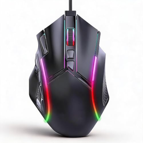 Ratón RGB para juegos en setup de escritorio con cable flexible de alta velocidad