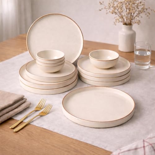 Image of MARKET 99 Melamine Plato Dinner Set of 12 Pcs | Glossy Round Dinnerware Set with 4 Full Plates, 4 Quarter Plates & 4 Soup Bowls | Elegant Plain Design | Lightweight, Durable & Easy to Clean Dining Set