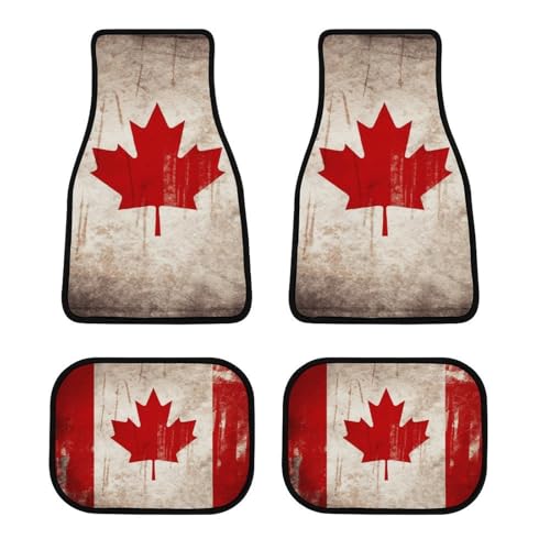 Four Piece Car Mat Set – Soft Polyester Anti-Slip Car Floor Retro Canada Flag Printed Mats with Separate Design for Front & Rear Seats
