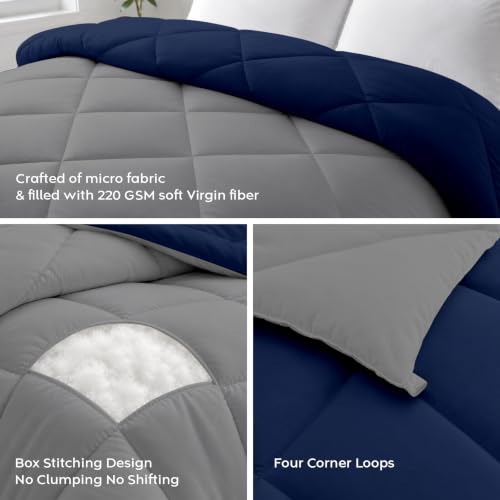 Image of AYKA Reversible Comforter 220 GSM Microfiber Reversible AC Comforter /Blanket for Winter /Quilt /Duvets for King Size Double Bed Comforter (90 * 100, Navyblue & Grey)| TC - 220