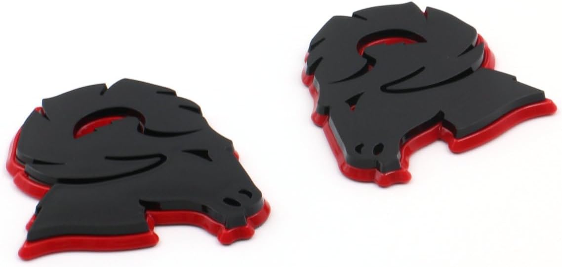 Pair New Custom Hellcat Style Head Emblems Right Left Badge Replacement for Ram 1500 2500 3500 Badge (Black Red)