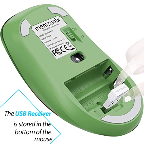 Image of memzuoix Wireless Mouse 2.4GHz Portable Optical Wireless Mouse 1400DPI with Mini USB Receiver, 5 Buttons and Battery Operated for Laptop, Desktop, MacBook - Green